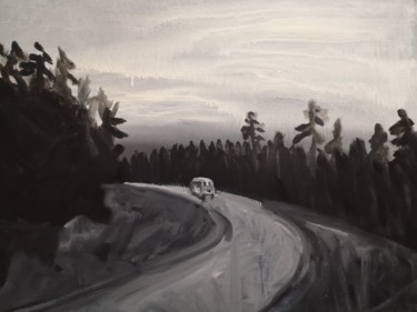 Painting titled "Road movie monochro…" by Irina Seller, Original Artwork, Oil Mounted on Wood Stretcher frame