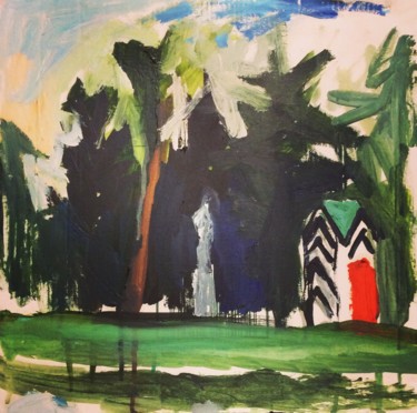 Schilderij getiteld "Landscape in a park" door Irina Seller, Origineel Kunstwerk, Olie