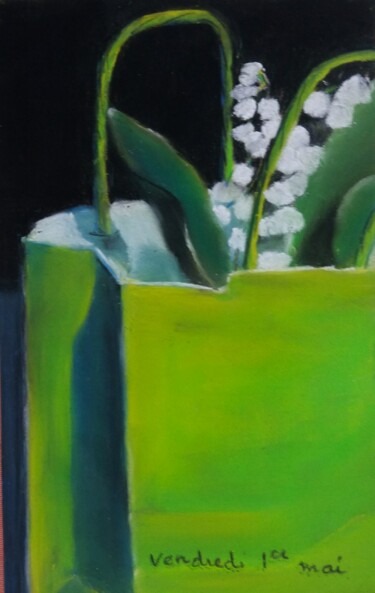 Dessin intitulée "Le papier vert" par Isabelle Tanguy, Œuvre d'art originale, Pastel
