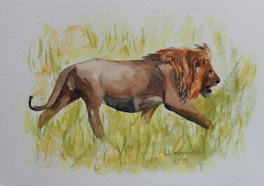 Peinture intitulée "Le Lion (Joseph Kes…" par Isabelle Tanguy, Œuvre d'art originale, Aquarelle