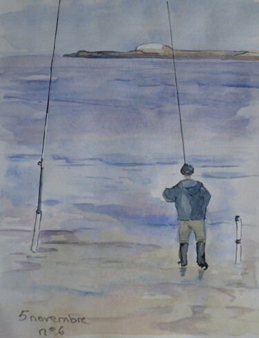 Peinture intitulée "Peindre, pêcher et…" par Isabelle Tanguy, Œuvre d'art originale, Aquarelle
