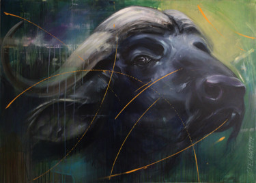 Painting titled "Buffalo" by C. Delagachette, Original Artwork, Acrylic