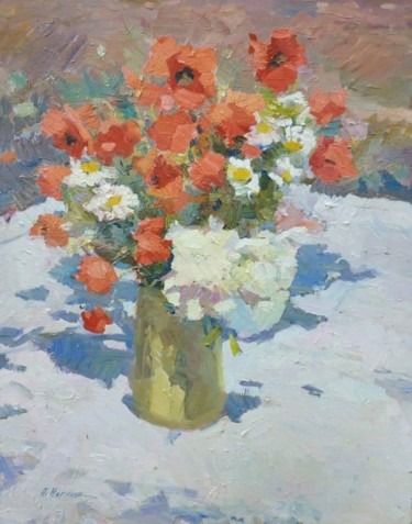 Картина под названием "Цветы" - Пётр Нагуляк, Подлинное произведение искусства, Масло