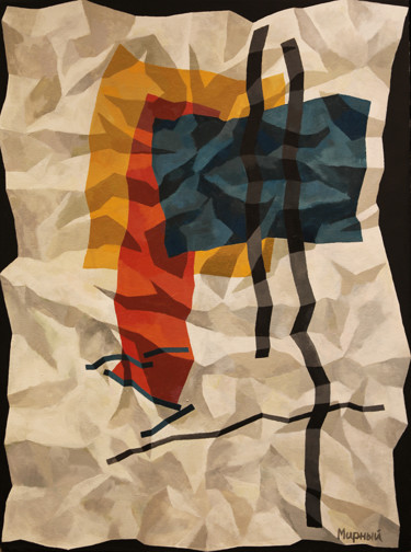Malarstwo zatytułowany „Мятый Малевич” autorstwa Паша Мирный, Oryginalna praca, Akryl Zamontowany na Drewniana rama noszy