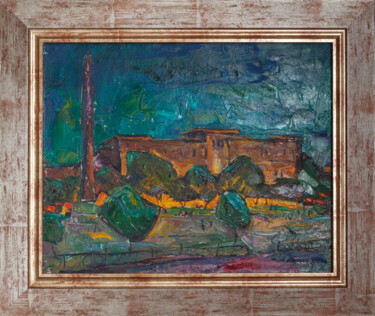 Painting titled "Istanbul at night" by Alexander Abramovich Andreev, Original Artwork, Oil Mounted on Wood Stretcher frame