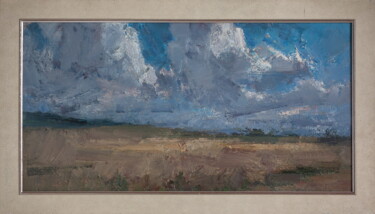 Painting titled "Clouds over the fie…" by Arsen Abrarovich Rustamov, Original Artwork, Oil Mounted on Wood Stretcher frame