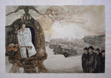 Malerei mit dem Titel "Возвращение Элвиса…" von Yuri Laptev, Original-Kunstwerk, Aquarell