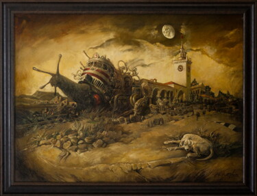 Pintura titulada "Вечерний поезд" por Yuri Laptev, Obra de arte original, Oleo Montado en Bastidor de camilla de madera