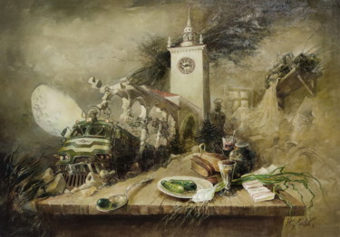 Painting titled "Сибирский гость" by Yuri Laptev, Original Artwork, Oil Mounted on Wood Stretcher frame