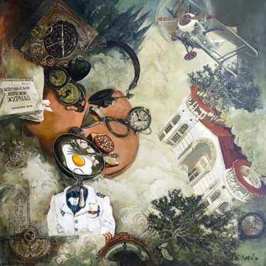 Painting titled "Dispatcher's Breakf…" by Yuri Laptev, Original Artwork, Oil Mounted on Wood Stretcher frame