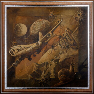 Painting titled "Artificial Intellig…" by Yuri Laptev, Original Artwork, Oil Mounted on Wood Stretcher frame