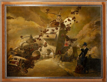 Painting titled "Coffee Picnic" by Yuri Laptev, Original Artwork, Oil Mounted on Wood Stretcher frame
