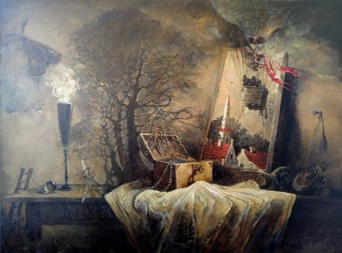 Картина под названием "Still life with pho…" - Yuri Laptev, Подлинное произведение искусства, Масло Установлен на Деревянная…
