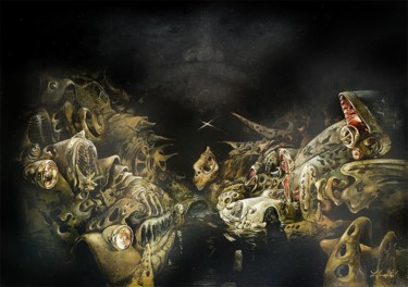 Картина под названием "Reverse side of the…" - Yuri Laptev, Подлинное произведение искусства, Масло Установлен на Деревянная…