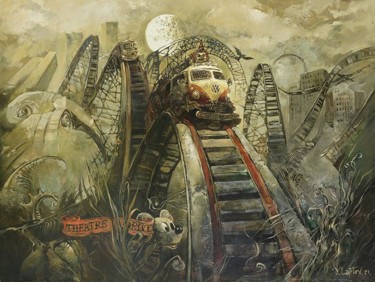 Malerei mit dem Titel "Roller coaster" von Yuri Laptev, Original-Kunstwerk, Öl Auf Keilrahmen aus Holz montiert