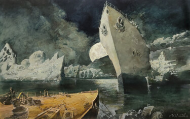Painting titled "Sleeping ships. Par…" by Yuri Laptev, Original Artwork, Oil
