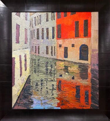 Painting titled "Venice" by Sergio Kovalov, Original Artwork, Oil Mounted on Wood Stretcher frame