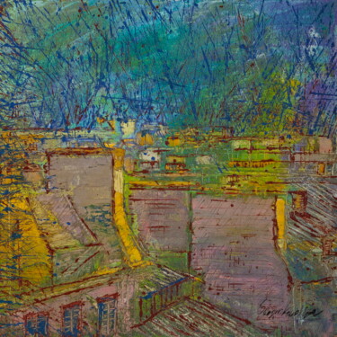 Картина под названием "Over the streets" - Sergio Kovalov, Подлинное произведение искусства, Масло Установлен на Деревянная…
