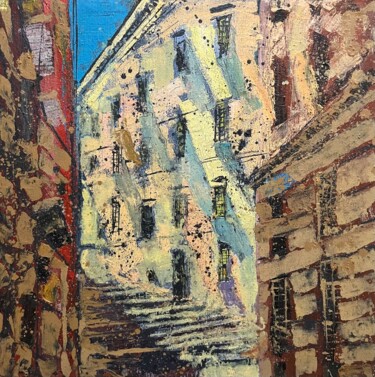 Painting titled "Some street" by Sergio Kovalov, Original Artwork, Oil Mounted on Wood Stretcher frame