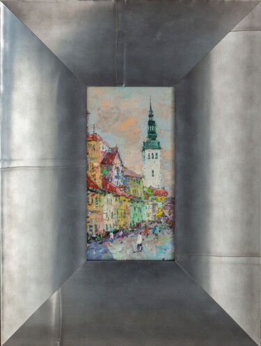 Painting titled "Таллинн" by Sergey Nikolaevich Rybak, Original Artwork, Oil Mounted on Wood Stretcher frame
