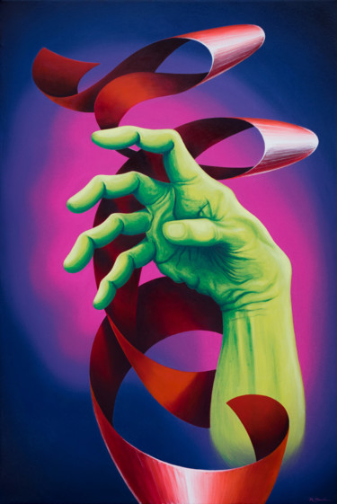 Pintura titulada "La main verte" por Raphaël Gaudin, Obra de arte original, Oleo Montado en Bastidor de camilla de madera