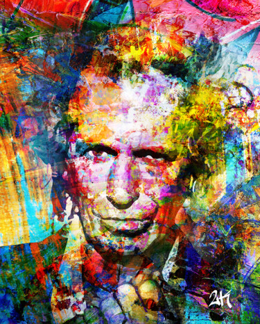 Painting titled "Keith Richards" by 2kyff, Original Artwork, 2D Digital Work Mounted on Wood Stretcher frame