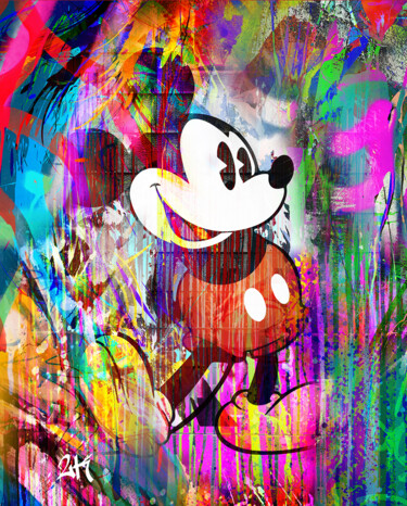 Painting titled "Mickey" by 2kyff, Original Artwork, Digital Painting Mounted on Wood Stretcher frame