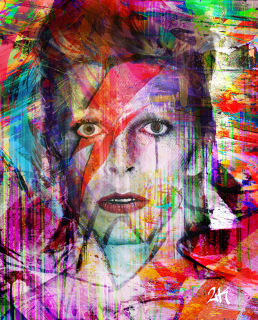Painting titled "Ziggy Stardust" by 2kyff, Original Artwork, Digital Painting Mounted on Wood Stretcher frame