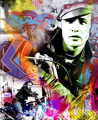 Malarstwo zatytułowany „Marlon Brando” autorstwa 2kyff, Oryginalna praca, Malarstwo cyfrowe Zamontowany na Drewniana rama no…