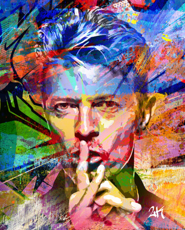 Painting titled "David Bowie" by 2kyff, Original Artwork, Digital Painting Mounted on Wood Stretcher frame
