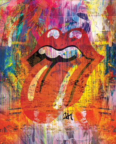 제목이 "The Rolling Stones"인 디지털 아트 2kyff로, 원작, 디지털 페인팅 나무 들것 프레임에 장착됨