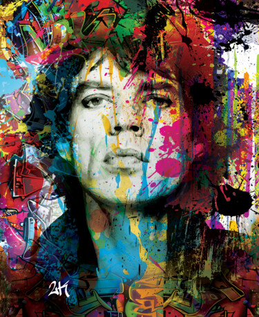 Digitale Kunst getiteld "Mick Jagger" door 2kyff, Origineel Kunstwerk, Digitaal Schilderwerk Gemonteerd op Frame voor houten…