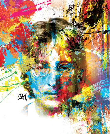 Digitale Kunst getiteld "John Lennon" door 2kyff, Origineel Kunstwerk, Digitaal Schilderwerk Gemonteerd op Frame voor houten…