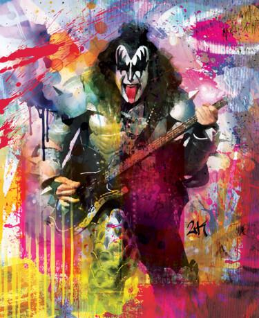 Artes digitais intitulada "Gene Simmons - Kiss" por 2kyff, Obras de arte originais, Pintura digital Montado em Armação em ma…