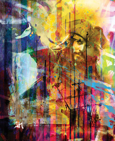 Digitale Kunst getiteld "Jack Sparrow" door 2kyff, Origineel Kunstwerk, Digitaal Schilderwerk Gemonteerd op Frame voor houte…