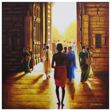 Schilderij getiteld "Devotees" door Vasudevan Annamalai, Origineel Kunstwerk, Acryl