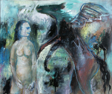 Painting titled "Pegasus and girl #A…" by Viktor Gutsu, Original Artwork, Oil