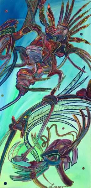 Peinture intitulée "Totem aztèque / Azt…" par Louv, Œuvre d'art originale, Acrylique
