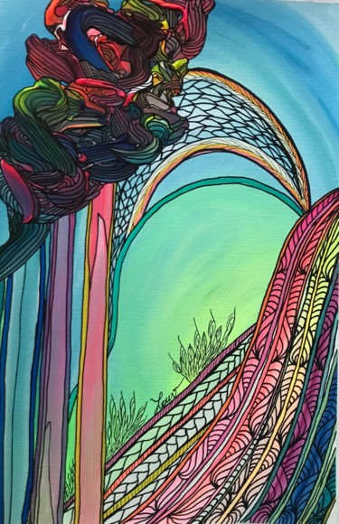 Aux pieds de l'Arc-en-ciel / At the feet of the Rainbow Peinture intitulée "Aux pieds de l'Arc-…" par Louv, Œuvre d'art originale, Acrylique