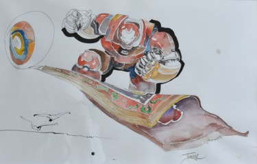 Malerei mit dem Titel "On a Flying Carpet" von Roman Bonchuk, Original-Kunstwerk, Tinte