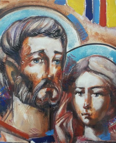 Painting titled "21.	Joseph and Jesus" by Roman Bonchuk, Original Artwork, Acrylic