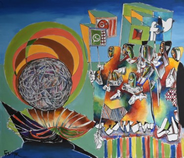 Painting titled "Network wars" by Roman Bonchuk, Original Artwork, Acrylic