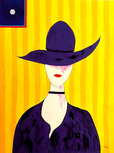 Pintura titulada "La donna col cappel…" por Tullio Mesi, Obra de arte original, Acrílico Montado en Bastidor de camilla de m…