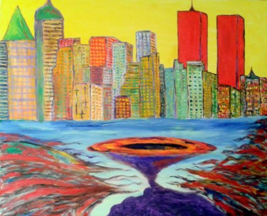 Painting titled "New York 11 settemb…" by Tullio Mesi, Original Artwork, Oil