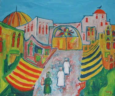 Painting titled "Il mercato arabo" by Tullio Mesi, Original Artwork, Oil