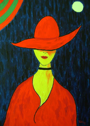 Pittura intitolato "La donna col cappel…" da Tullio Mesi, Opera d'arte originale, Acrilico
