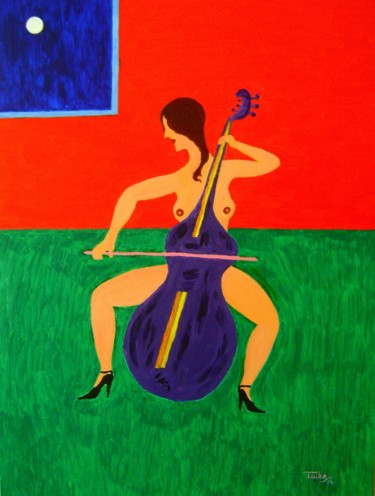 Painting titled "Donna con la viola" by Tullio Mesi, Original Artwork, Acrylic