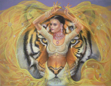 Картина под названием "Tigress" - Andrew Vlasov, Подлинное произведение искусства, Масло