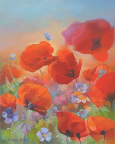 Картина под названием "Poppies" - Andrew Vlasov, Подлинное произведение искусства, Масло