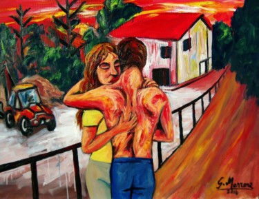 Pittura intitolato ""L'abbraccio"" da Gianni Marrone, Opera d'arte originale
